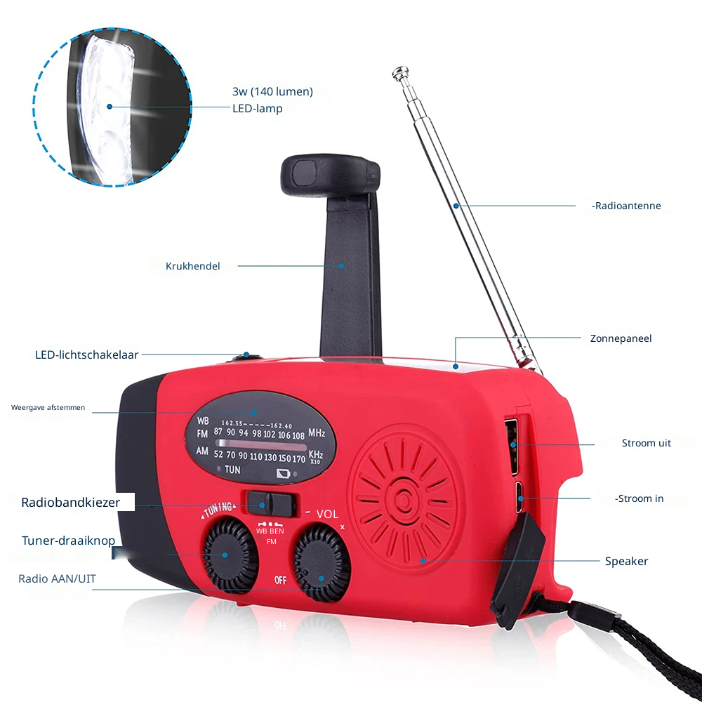 AFINTEK Noodradio - Kampeer radio - Powerbank - Zaklamp - Zwart