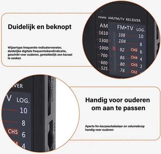 AFINTEK Mini Noodradio op batterijen (AA) - Zwart
