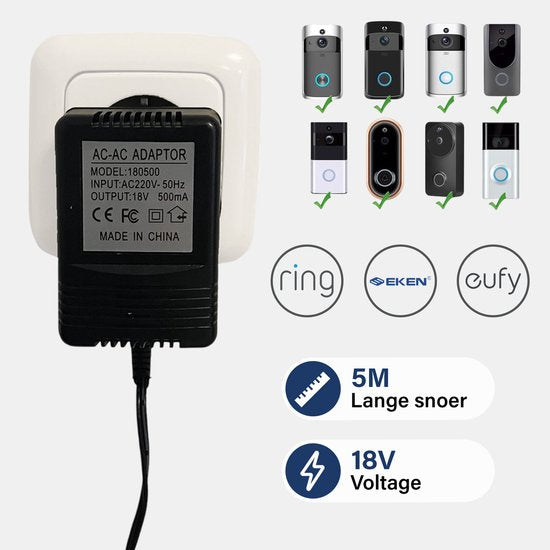 Adapter voor o.a. EKEN & Ring deurbel - 5m