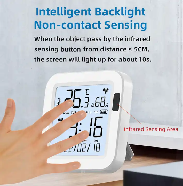 AFINTEK Smart Life Thermometer / Hygrometer Inclusief Infraroodsensor - Datum & Tijd - Backlight - Sensor USB-Versie