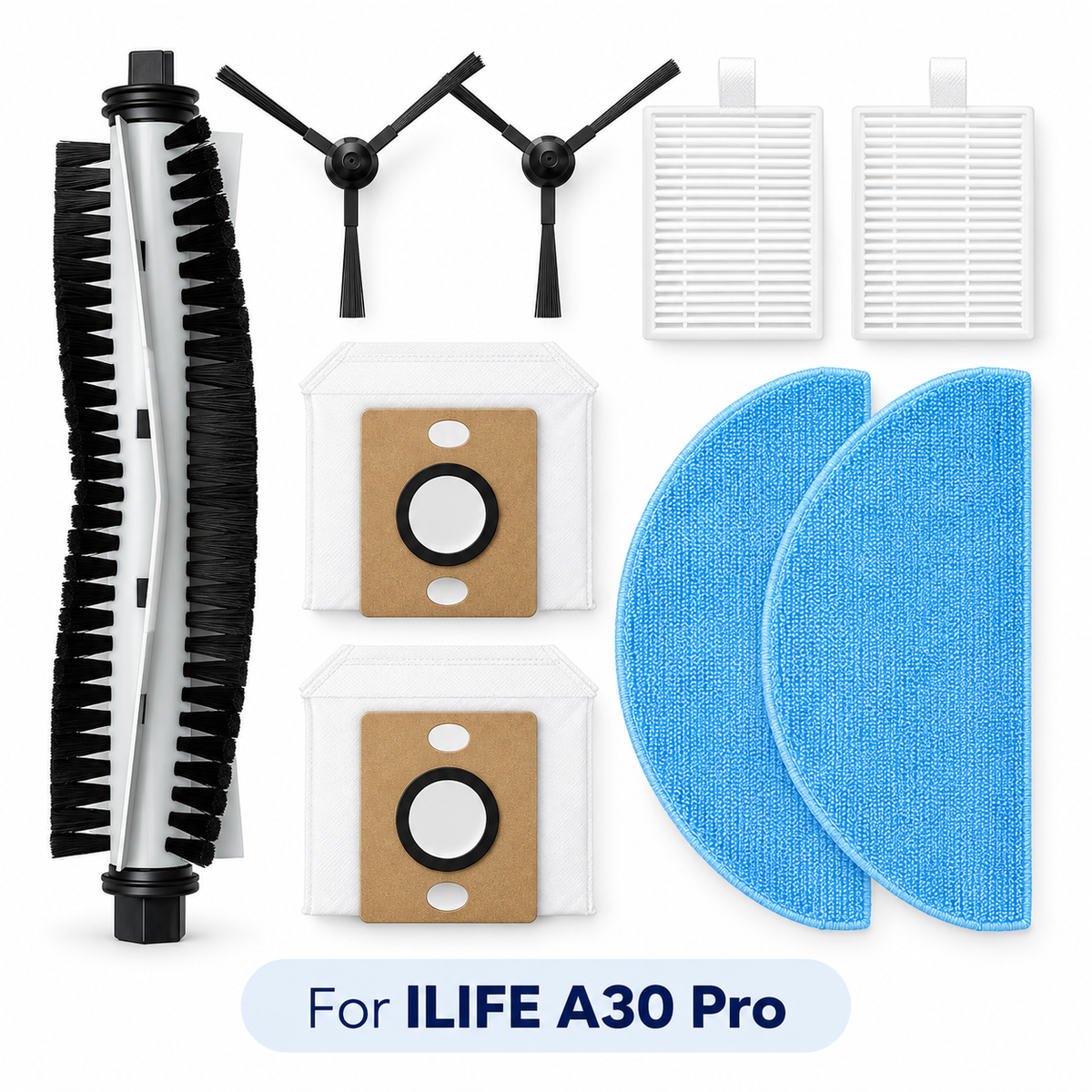 AFINTEK accessoireset geschikt voor ILIFE A30 Pro met 2 zijborstels, 1 hoofdborstel, 2 dweildoeken, 2 HEPA-filters en 2 stofzakken