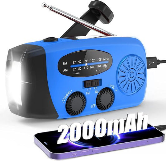 AFINTEK Noodradio - Kampeer radio - Powerbank - Zaklamp - Blauw