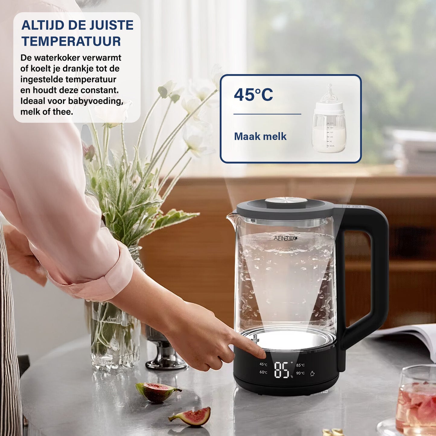 AFINTEK Smart Waterkoker 2L – Temperatuurregeling & App - 2000W