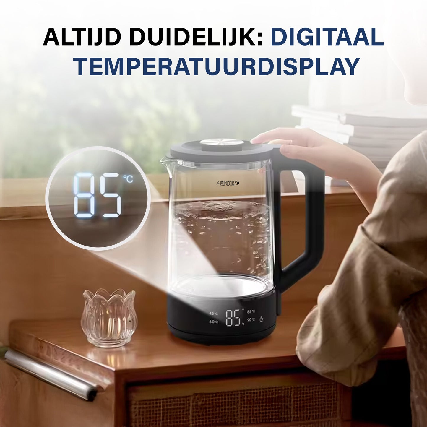 AFINTEK Smart Waterkoker 2L – Temperatuurregeling & App - 2000W