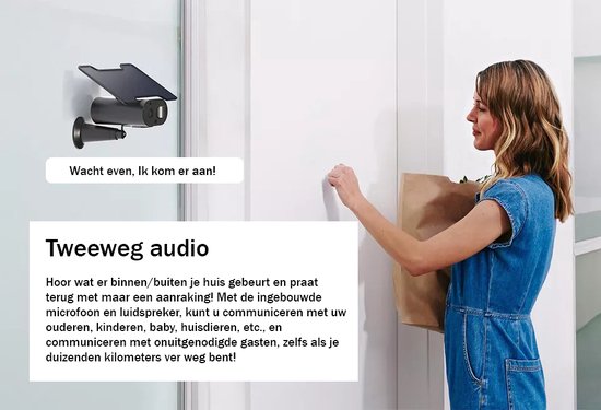 AFINTEK Smart Life beveiligingscamera met zonnepaneel - in gebruik bij de deur
