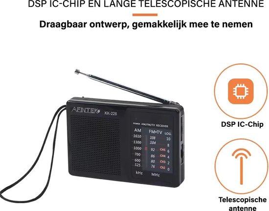 AFINTEK Mini Noodradio op batterijen (AA) - Zwart