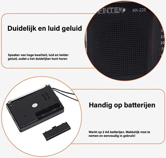 AFINTEK Mini Noodradio op batterijen (AA) - Zwart