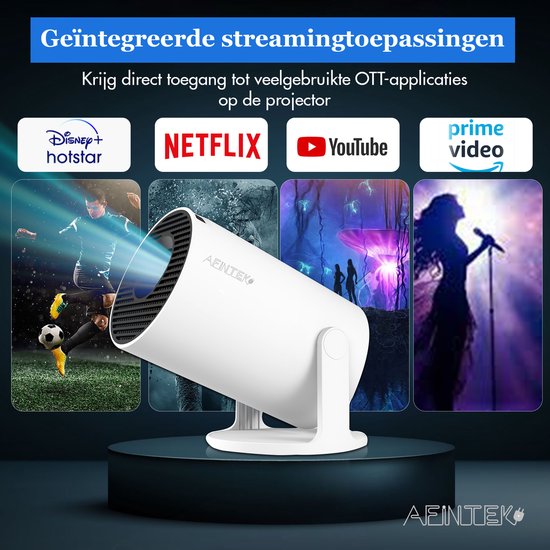 AFINTEK Smart Mini HD Beamer - 4K Ondersteuning - Android 11 - Automatische Beeldcorrectie