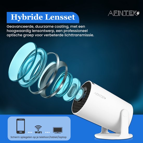 AFINTEK Smart Mini HD Beamer - 4K Ondersteuning - Android 11 - Automatische Beeldcorrectie