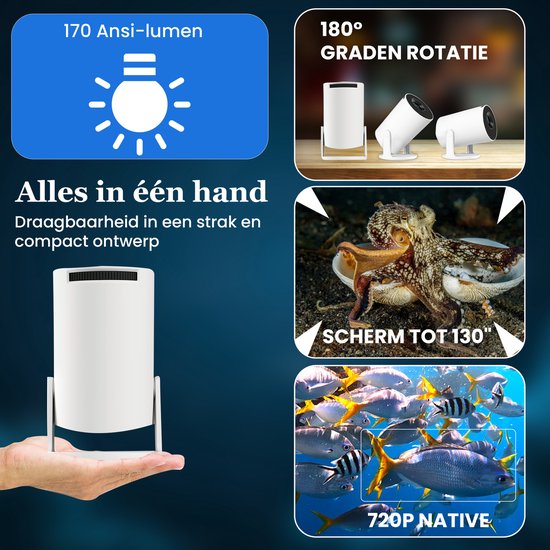 AFINTEK Smart Mini HD Beamer - 4K Ondersteuning - Android 11 - Automatische Beeldcorrectie