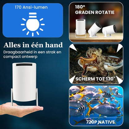 AFINTEK Smart Mini HD Beamer - 4K Ondersteuning - Android 11 - Automatische Beeldcorrectie
