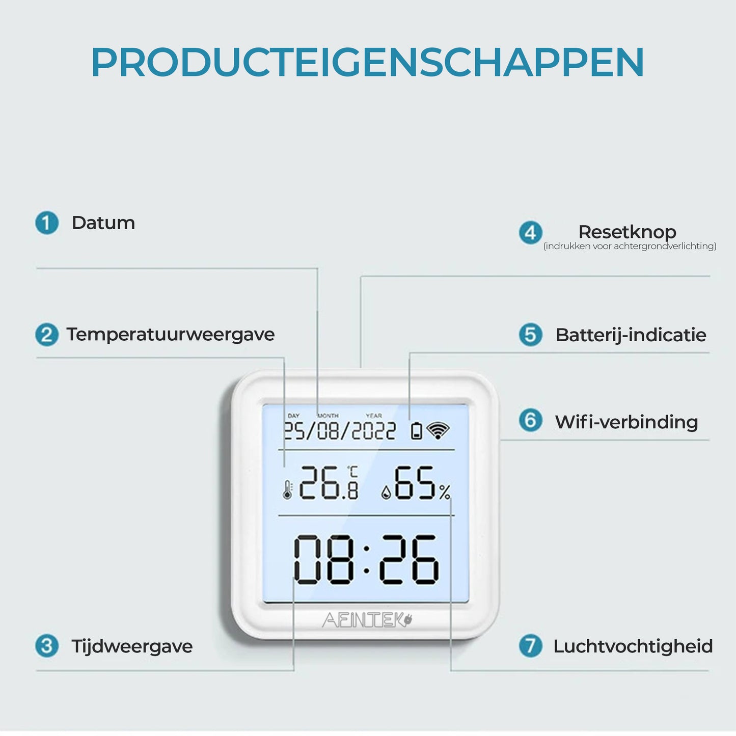 AFINTEK Smart Life WiFi Thermometer / Hygrometer - Batterij Versie