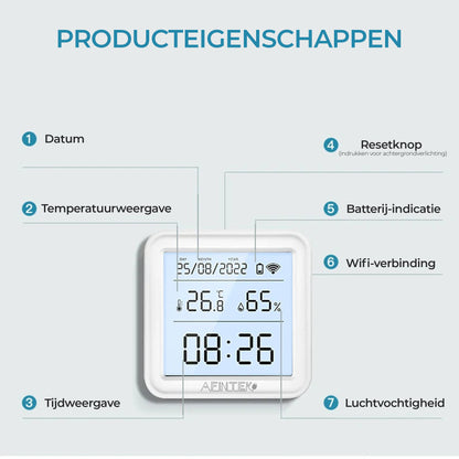 AFINTEK Smart Life WiFi Thermometer / Hygrometer - Batterij Versie