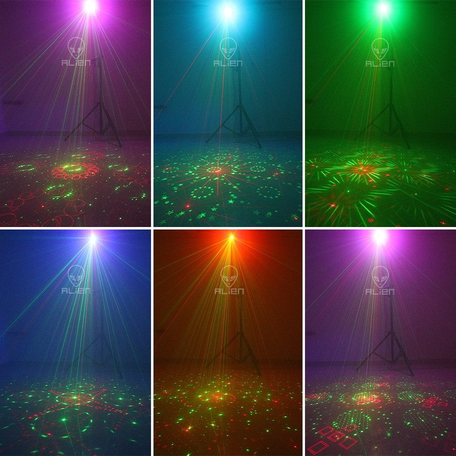 AFINTEK Mini Stage Laser Rood, Groen & Blauw - Mobiel - Met Batterij - Inclusief Afstandsbediening - 128 Patronen - Zwart