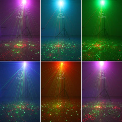 AFINTEK Mini Stage Laser Rood, Groen & Blauw - Mobiel - Met Batterij - Inclusief Afstandsbediening - 128 Patronen - Zwart