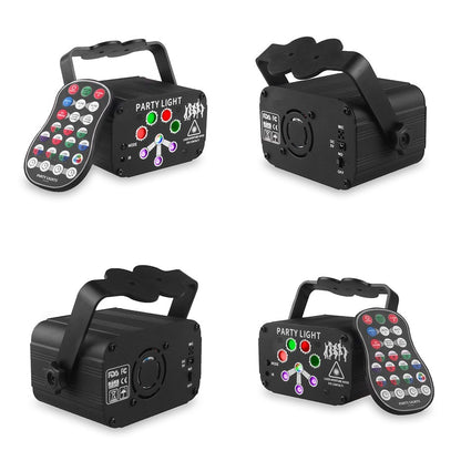 AFINTEK Mini Stage Laser Rood, Groen & Blauw - Mobiel - Met Batterij - Inclusief Afstandsbediening - 128 Patronen - Zwart