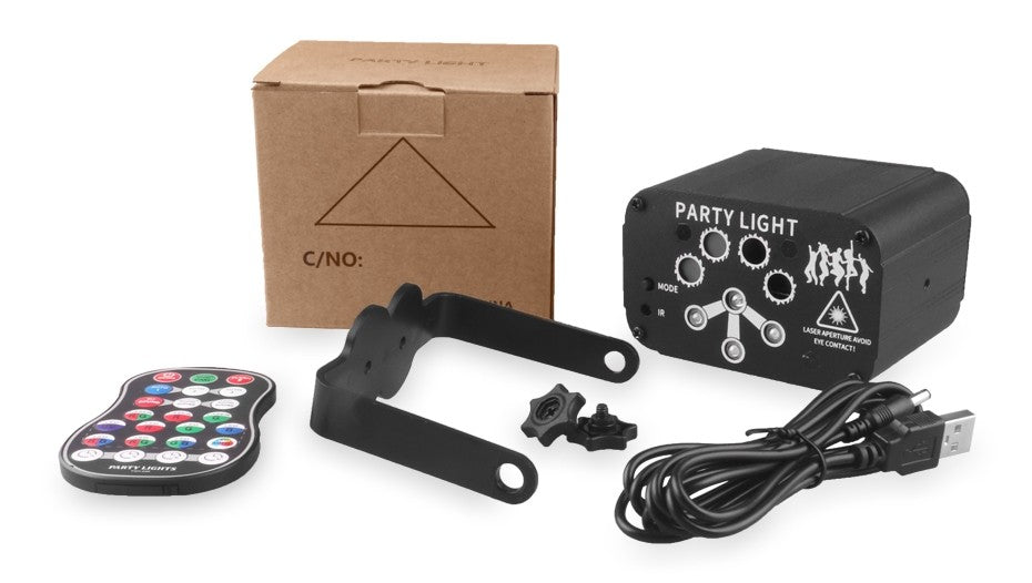 AFINTEK Mini Stage Laser Rood, Groen & Blauw - Mobiel - Met Batterij - Inclusief Afstandsbediening - 128 Patronen - Zwart