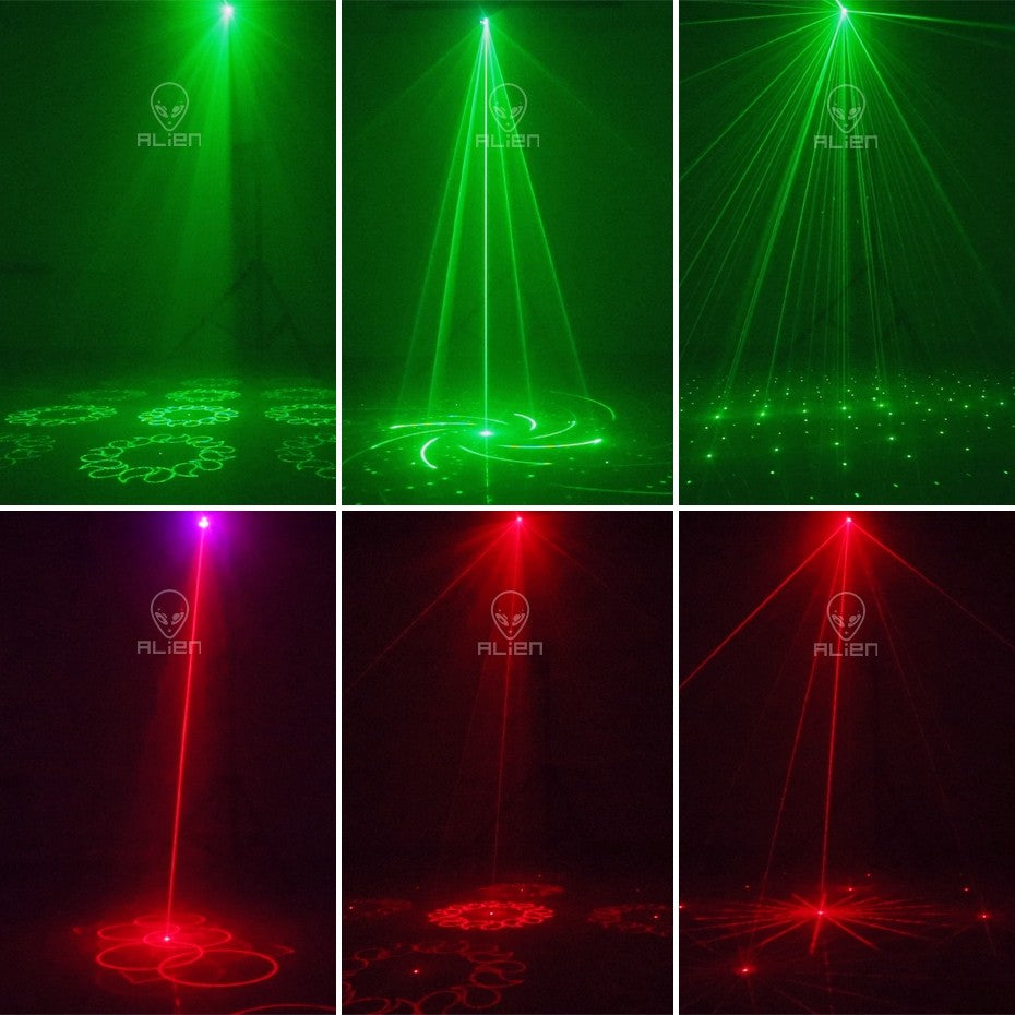 AFINTEK Mini Stage Laser Rood, Groen & Blauw - Mobiel - Met Batterij - Inclusief Afstandsbediening - 128 Patronen - Zwart