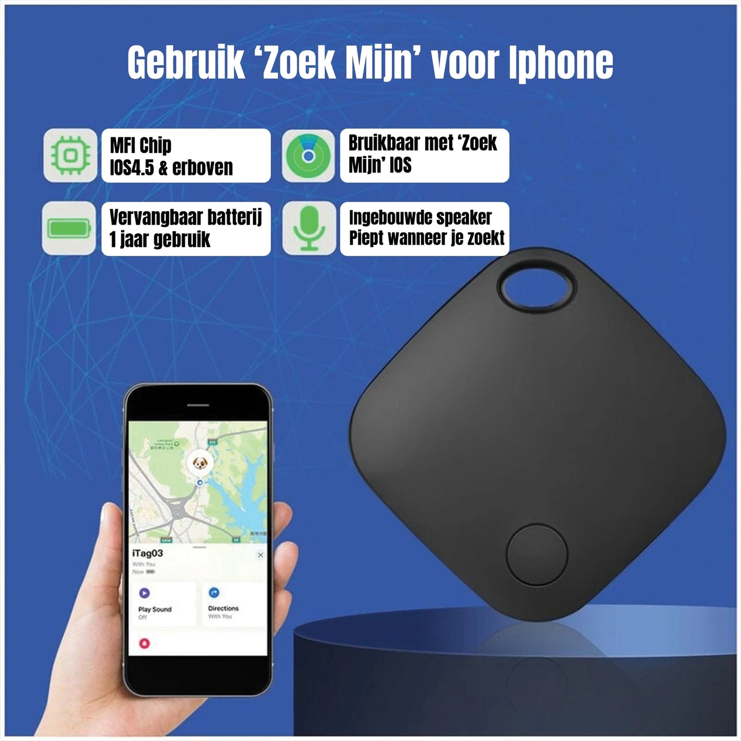 AFINTEK Smart Tag Draadloze Bluetooth Tracker - Werkt Met Find My iPhone - Geschikt voor Apple MFi