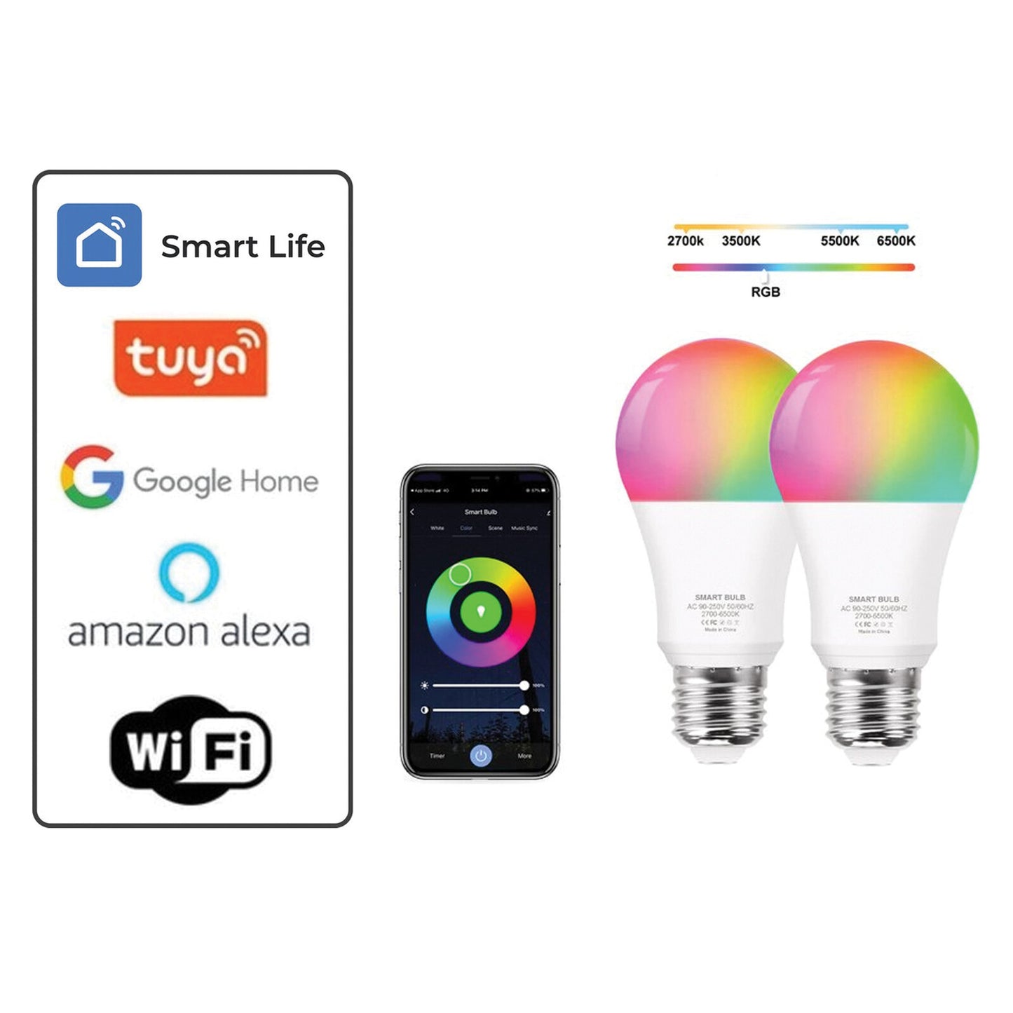 AFINTEK Smart Life Slimme Lamp - E27 - Slimme Verlichting - RBG - Diverse kleuren