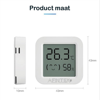 AFINTEK Smart Life Mini Bluetooth Thermometer & Hygrometer - Inclusief Batterij