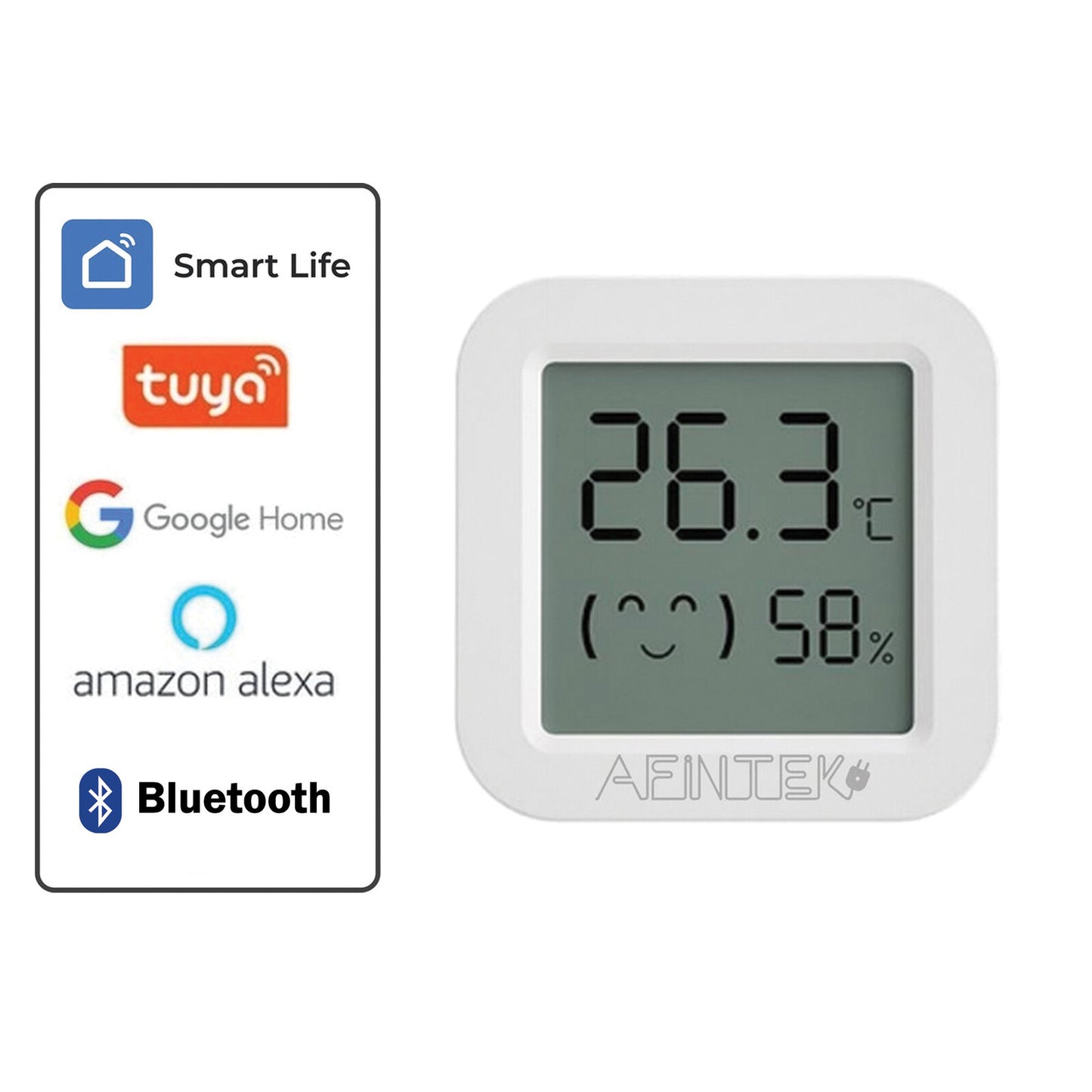 AFINTEK Smart Life Mini Bluetooth Thermometer & Hygrometer - Inclusief Batterij