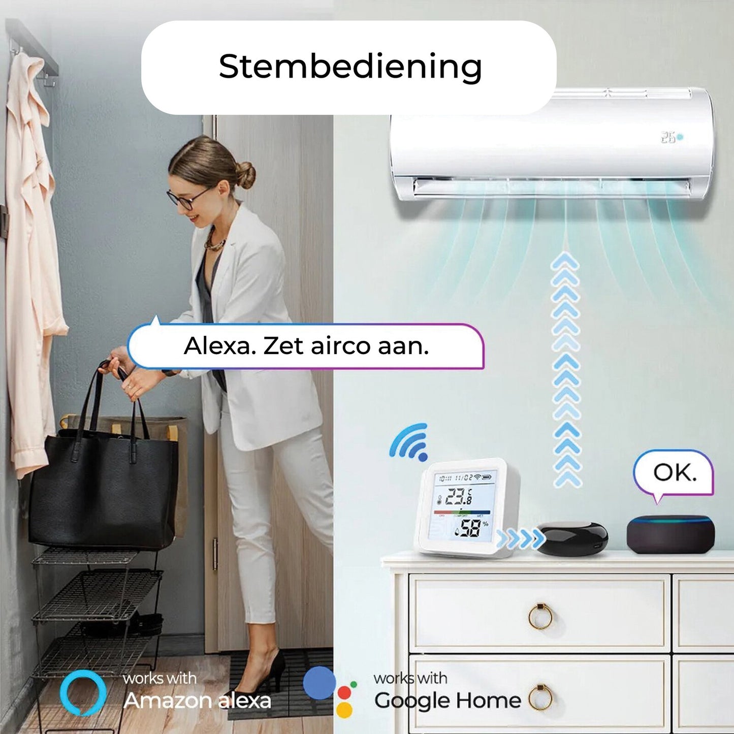 AFINTEK Smart Life Thermometer & Hygrometer - WiFi - Achtergrondverlichting - Batterij Versie (TH03)