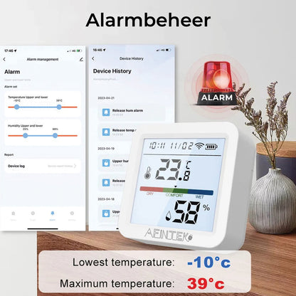 AFINTEK Smart Life Thermometer & Hygrometer - WiFi - Achtergrondverlichting - Batterij Versie (TH03)