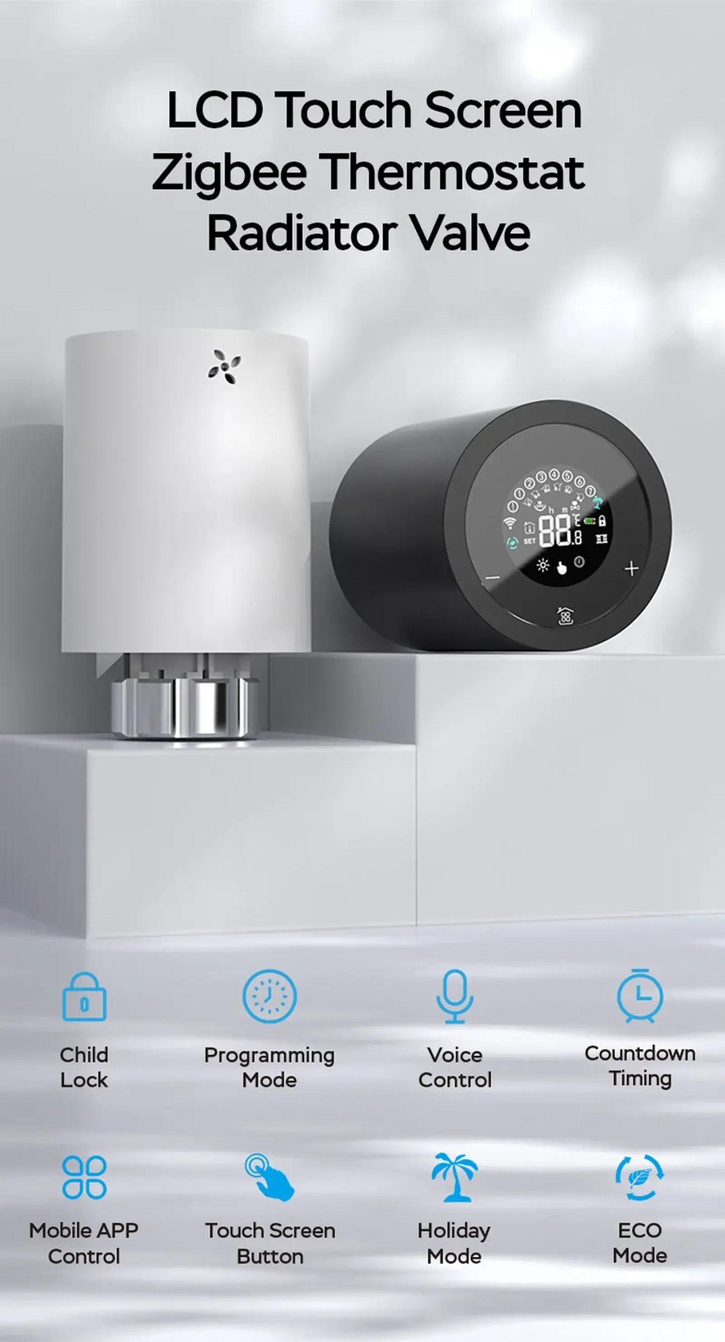 AFINTEK Smart Life Slimme Zigbee Radiatorknop - Thermostaatknop - Temperatuursensor - Zwart