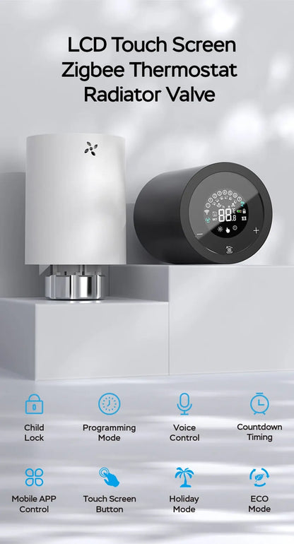 AFINTEK Smart Life Slimme Zigbee Radiatorknop - Thermostaatknop - Temperatuursensor - Zwart