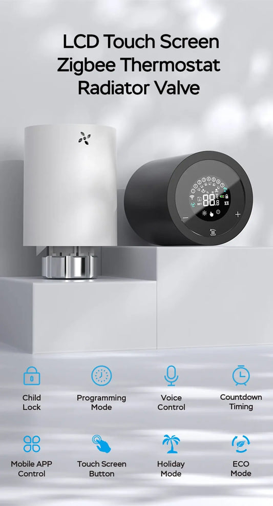 AFINTEK Smart Life Slimme Zigbee Radiatorknop - Thermostaatknop - Temperatuursensor - Zwart