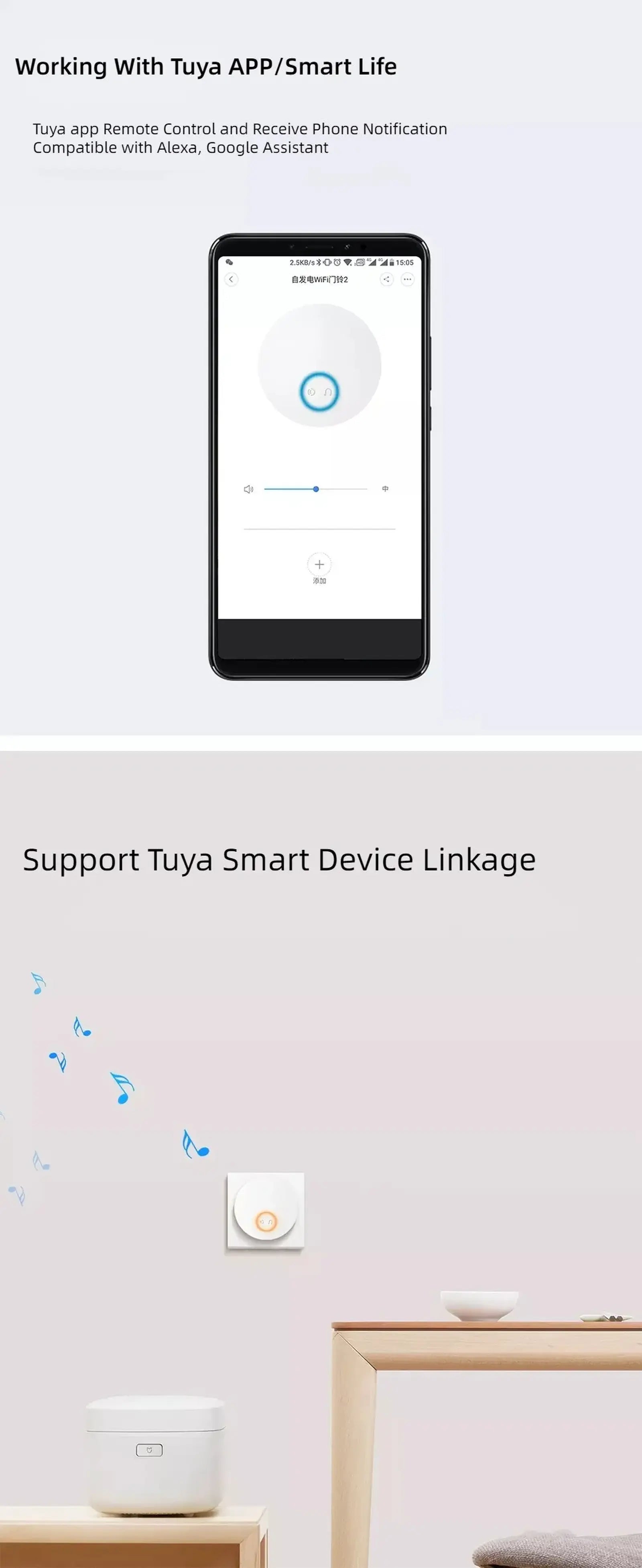 AFINTEK Smart Life Deurbel G6LW - Werkt Zonder Batterijen - Met Gong - Met App Meldingen - Wit