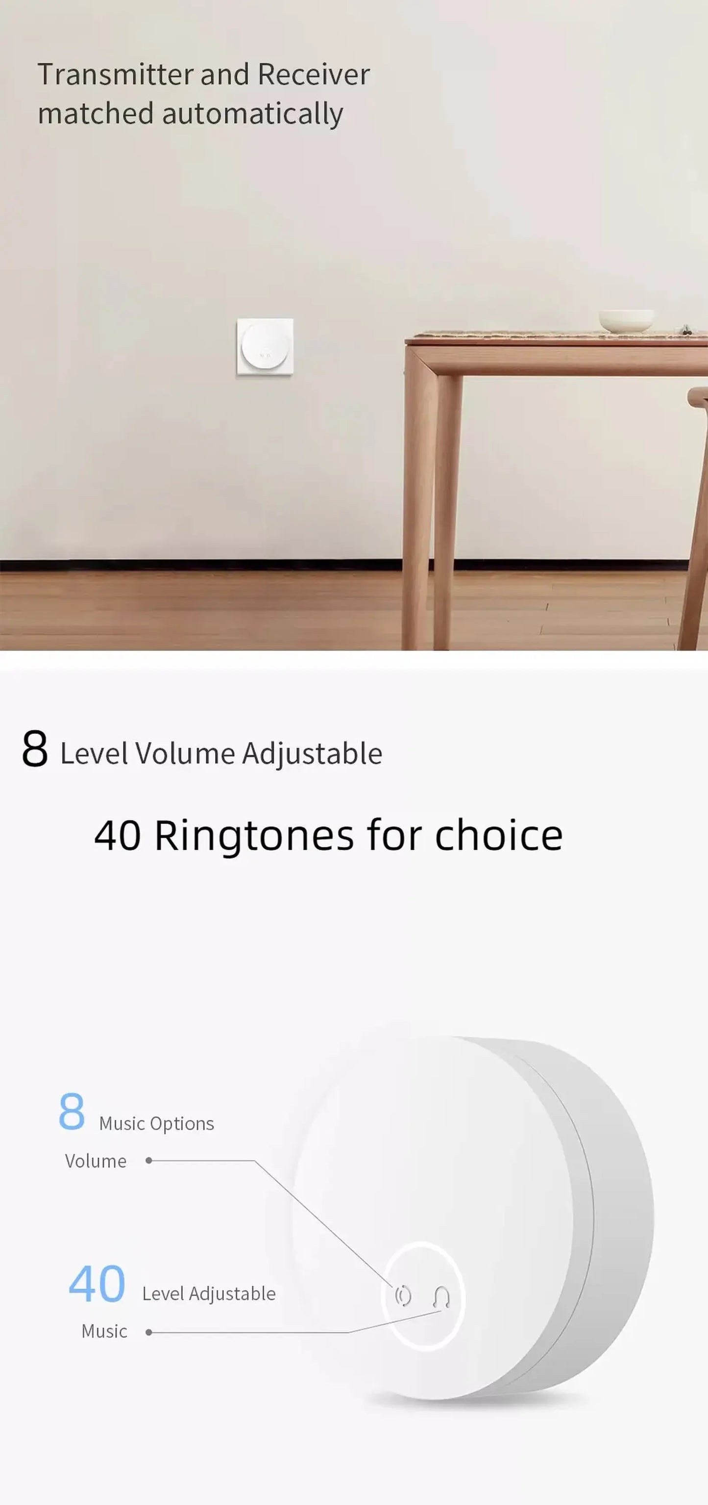 AFINTEK Smart Life Deurbel G6LW - Werkt Zonder Batterijen - Met Gong - Met App Meldingen - Wit