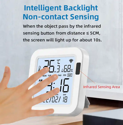 AFINTEK Smart Life Thermometer / Hygrometer Inclusief Infraroodsensor - Datum & Tijd - Backlight - Sensor USB-Versie