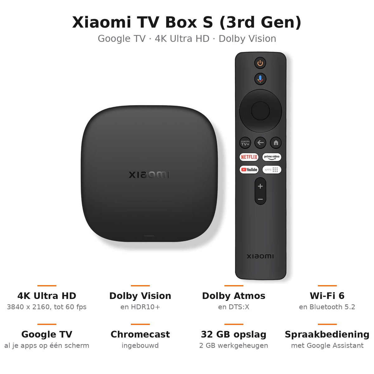 Xiaomi TV Box S 3rd Gen kenmerken: 4K, Dolby Vision, Wi-Fi 6, Google TV, 32 GB opslag