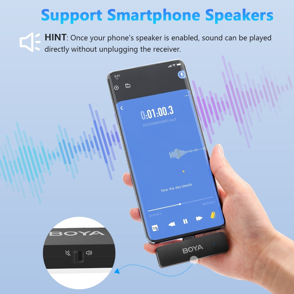 BOYA BY-V4U werkt met de speaker van je smartphone