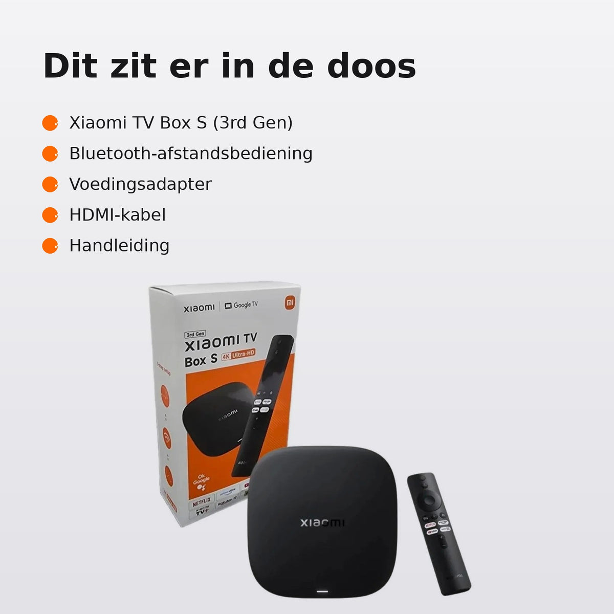 Inhoud van de doos van de Xiaomi TV Box S 3rd Gen
