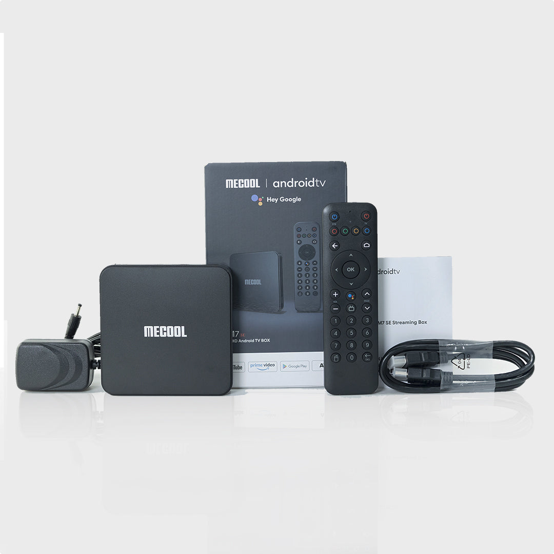 MeCool KM7 SE Android TV Box met afstandsbediening, HDMI-kabel en adapter